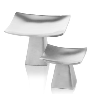 6" x 6" x 4" Matte Silver/Pedestal - Candle Holders Set of 2