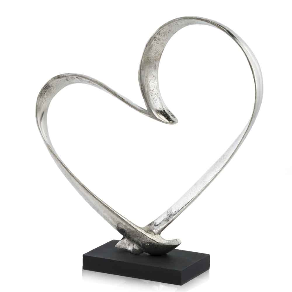 4" x 14" x 15.5" Raw Silver & Black - Heart Sculpture on Base