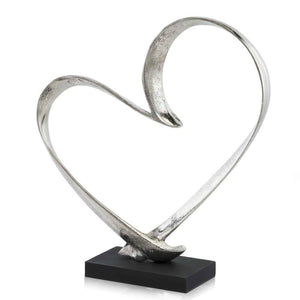 4" x 14" x 15.5" Raw Silver & Black - Heart Sculpture on Base