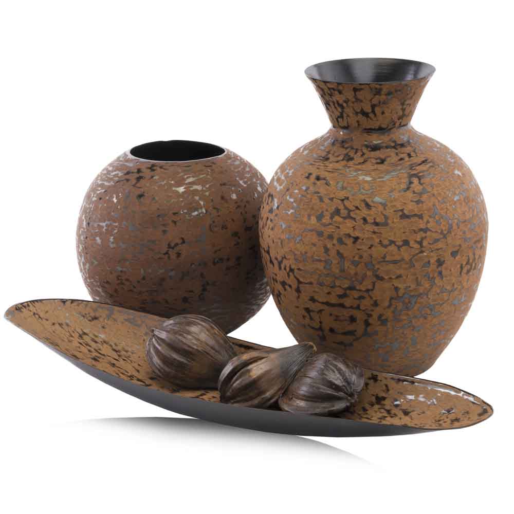 8" x 8" x 7" Brown,  Faux Leather - Vase