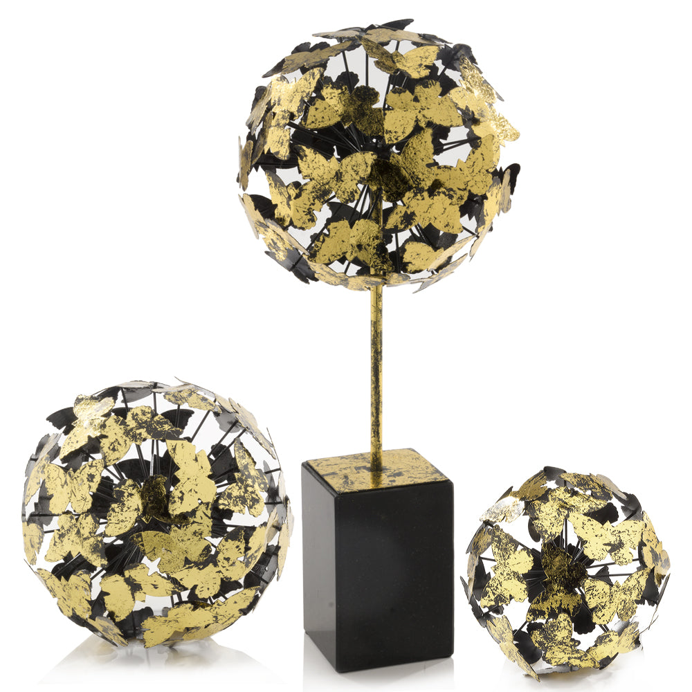 6" x 6" x 6" Black/Gold Leaf - Butterfly Sphere