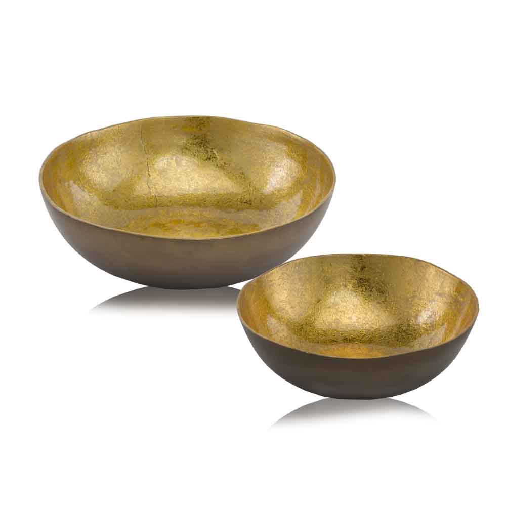 12" x 12" x 3.75" Gold & Bronze, Metal- Small Round Bowl