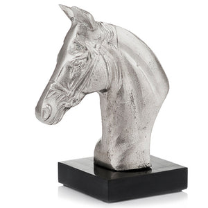 4" x 7" x 9" Silver & Black,  Bust on Base - Stallion