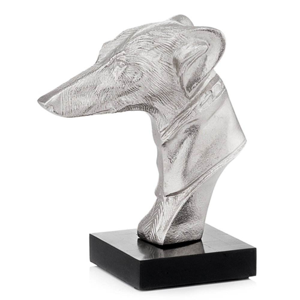 4" x 7.5" x 8.5" Silver & Black, Bust on Bone Base- Hound