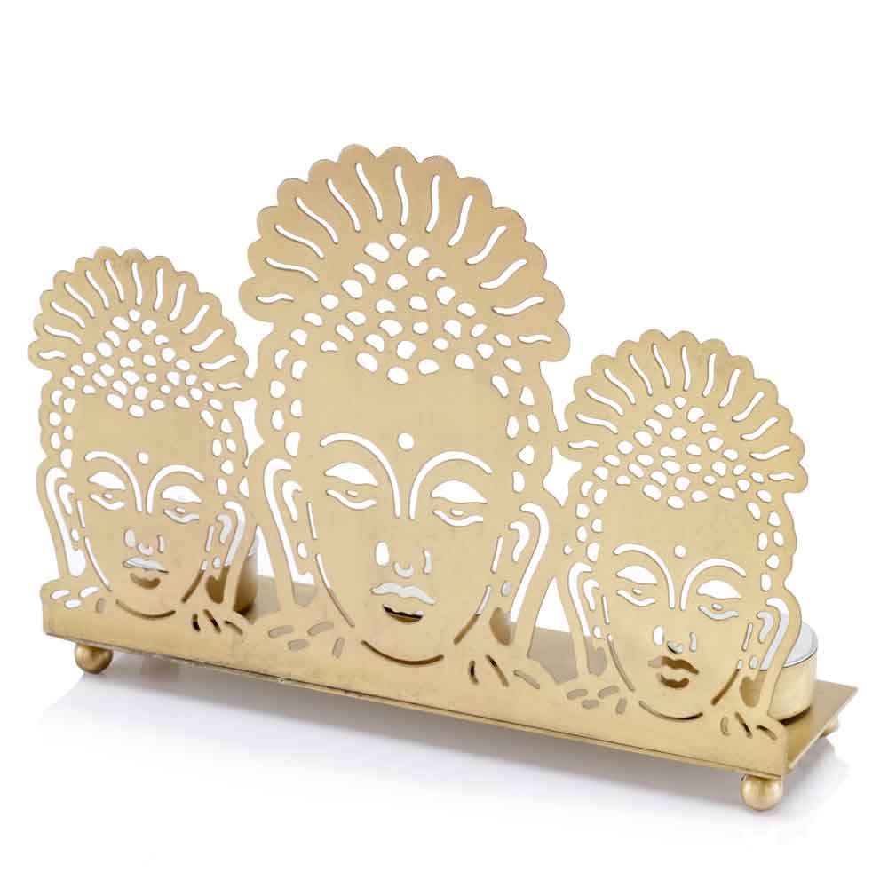 2.5" x 8.7" x 6.5" Gold Buddha,  3 Lite - Candle Holder