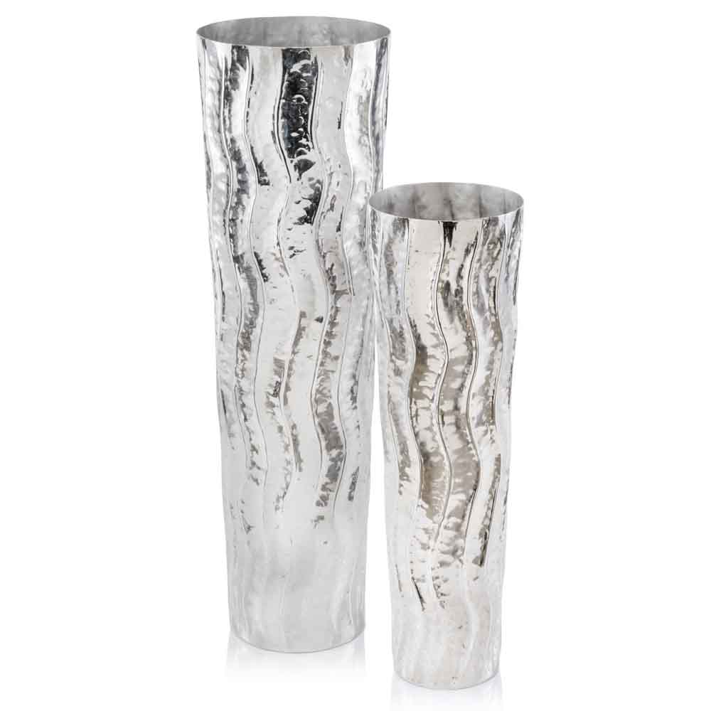 9.5" x 9.5" x 31" Silver, Large Ripple - Floor Vase