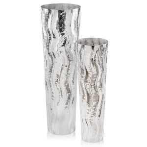 9.5" x 9.5" x 31" Silver, Large Ripple - Floor Vase