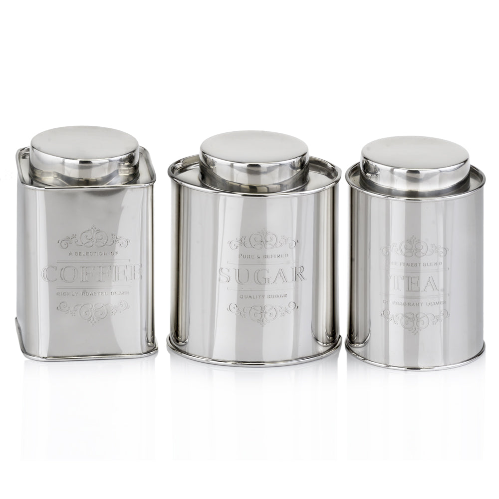 4" x 4" x 6" Silver Coffee Tea & Sugar - Canisters Set of 3