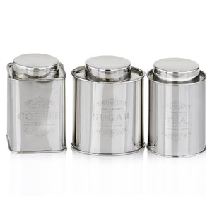 4" x 4" x 6" Silver Coffee Tea & Sugar - Canisters Set of 3