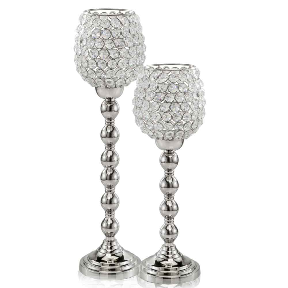 5" x 5" x 18" Silver/Crystal - Tall Candleholder