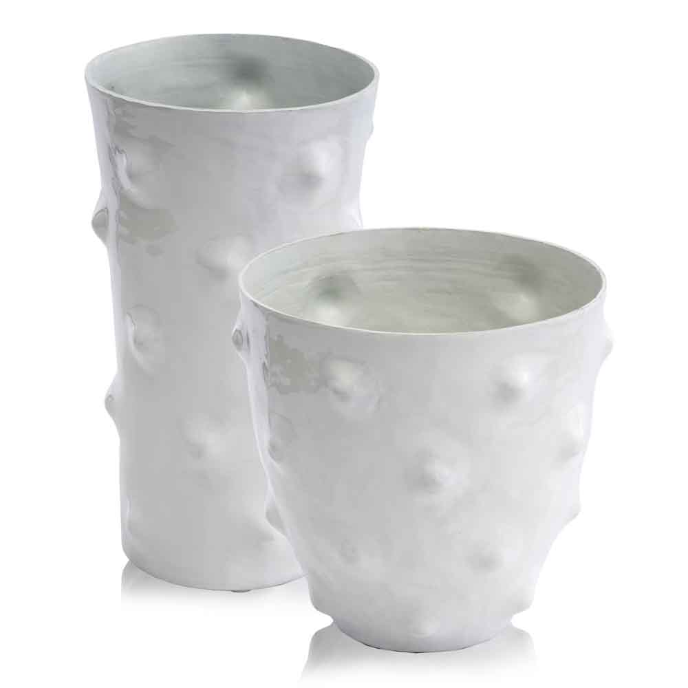 7" x 7" x 7.5" White,  Short - Dotted Vase