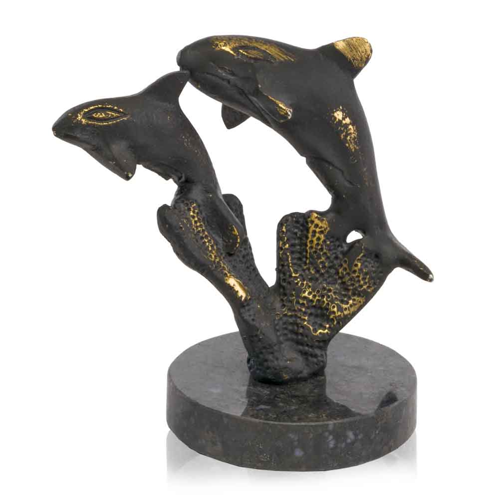 3" x 4" x 4.5" Bronze/Black Jumping - Dolphin Sculpture