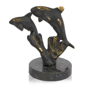 3" x 4" x 4.5" Bronze/Black Jumping - Dolphin Sculpture