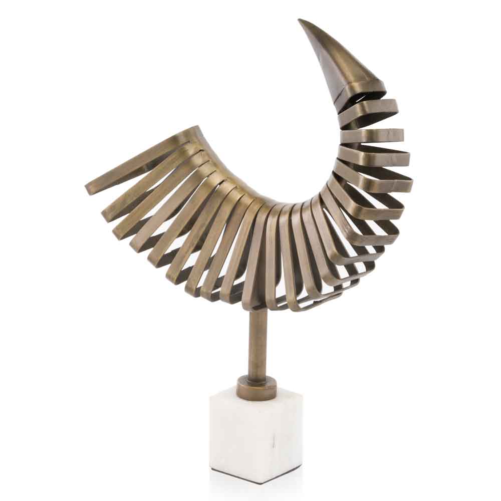 4.5" x 14" x 18" Antique Brass/White, Abstract - Horn Sculpture