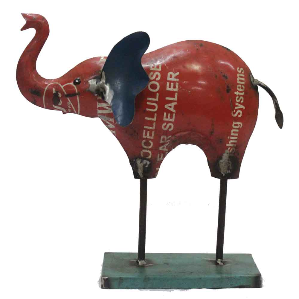 3.5" x 12" x 12" Red/Green/Bronze Reclaimed Iron - Elephant