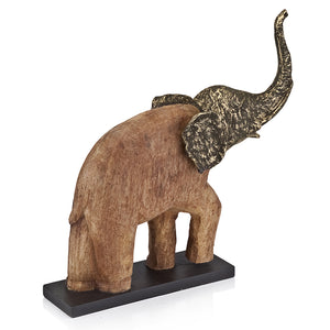 4.5" x 14.5" x 14" Brown,  Natural & Gold/Bronze - Wood Elephant