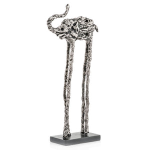 3" x 7" x 16" Silver & Black, Long Leg - Metal Elephant