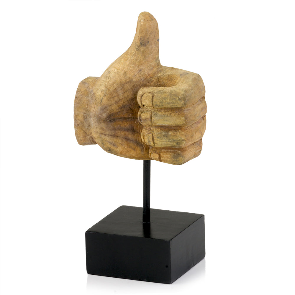 4" x 4" x 11" Natural/Black - Thumbs Up Sculpture