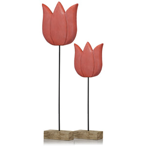 4" x 11" x 35" Natural & Black Tulipan Tall Red Tulip on Stand