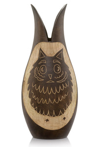 7" x 7" x 14" Ebony/Natural Wood - Owl Vase