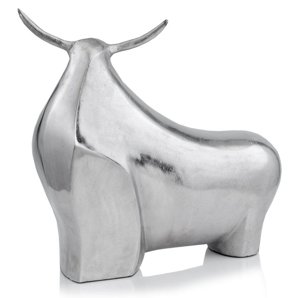 7" x 21" x 19.5" Rough Silver, Extra Large Abstract - Bull Sculpture