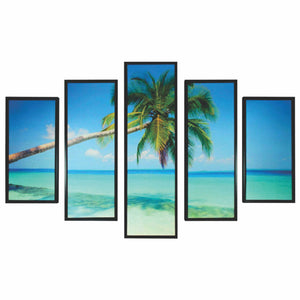 5 Piece Wood Wall Decor with Beach and Coconut Tree Imprint,Multicolor