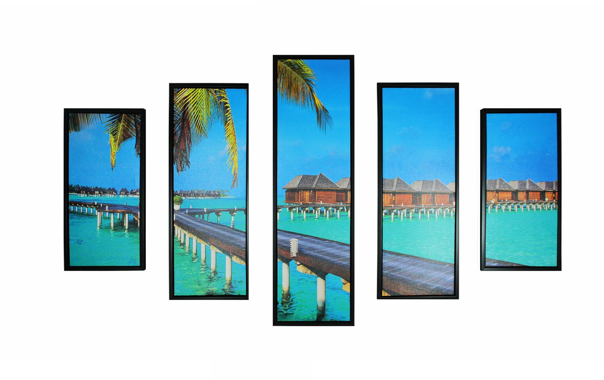 5 Piece Wooden Wall Decor with Bora Bora Island Imprint, Multicolor