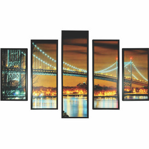 5 Piece Wooden Wall Decor with Bridge Imprint, Multicolor