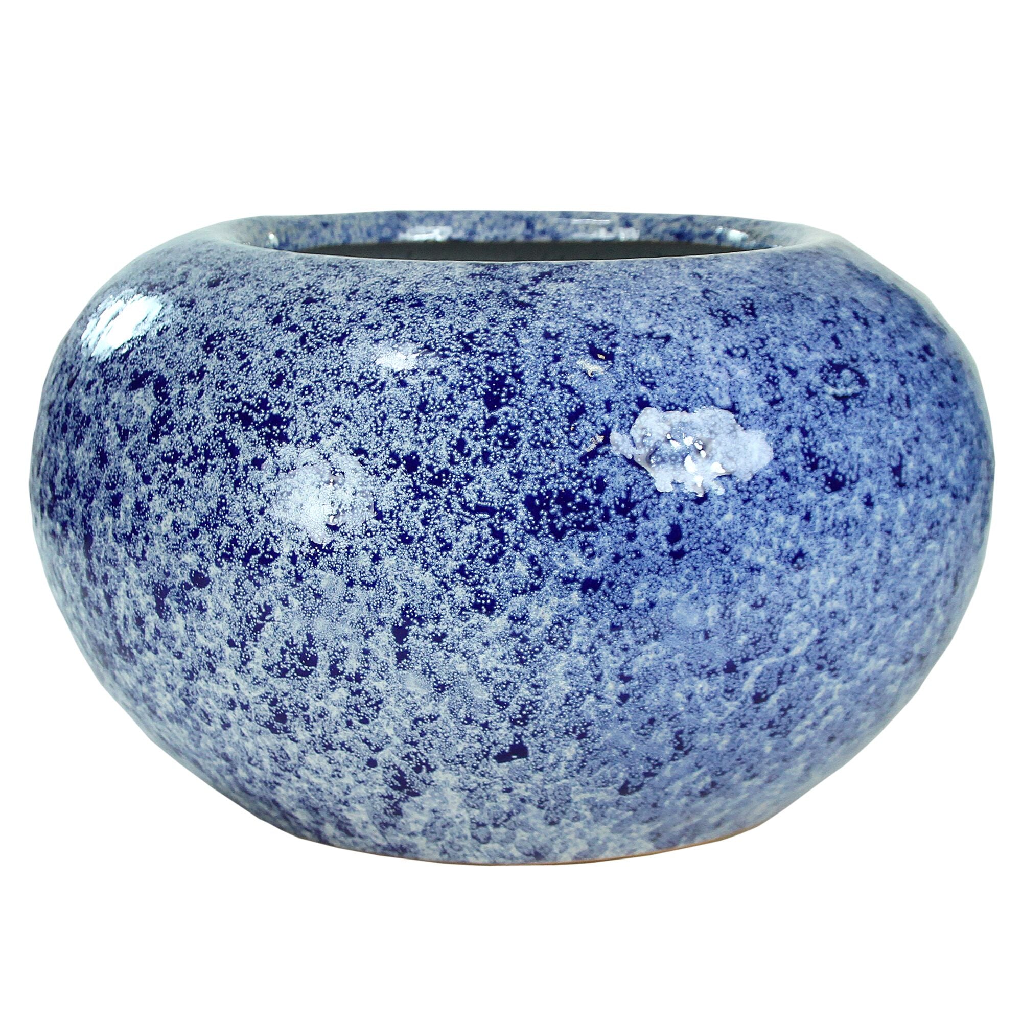 Decorative Bellied Ceramic Pot with Distressed Details, Blue