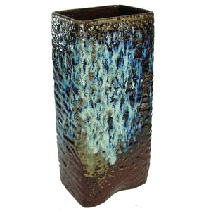 Contemporary Rectangular Distressed Ceramic Pot, Brown and Blue