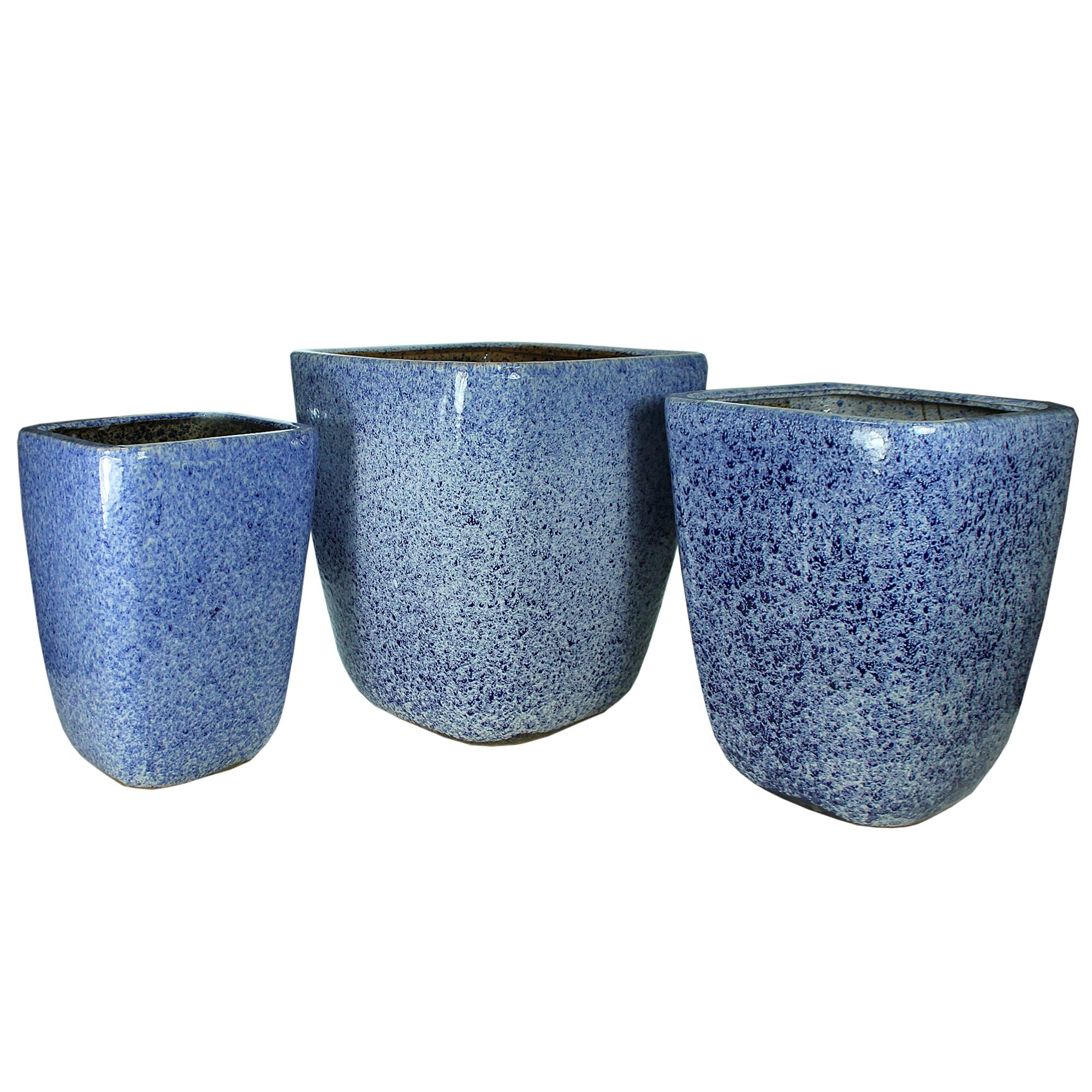 3 Piece Contemporary Style Ceramic Pot with Square Top, Blue