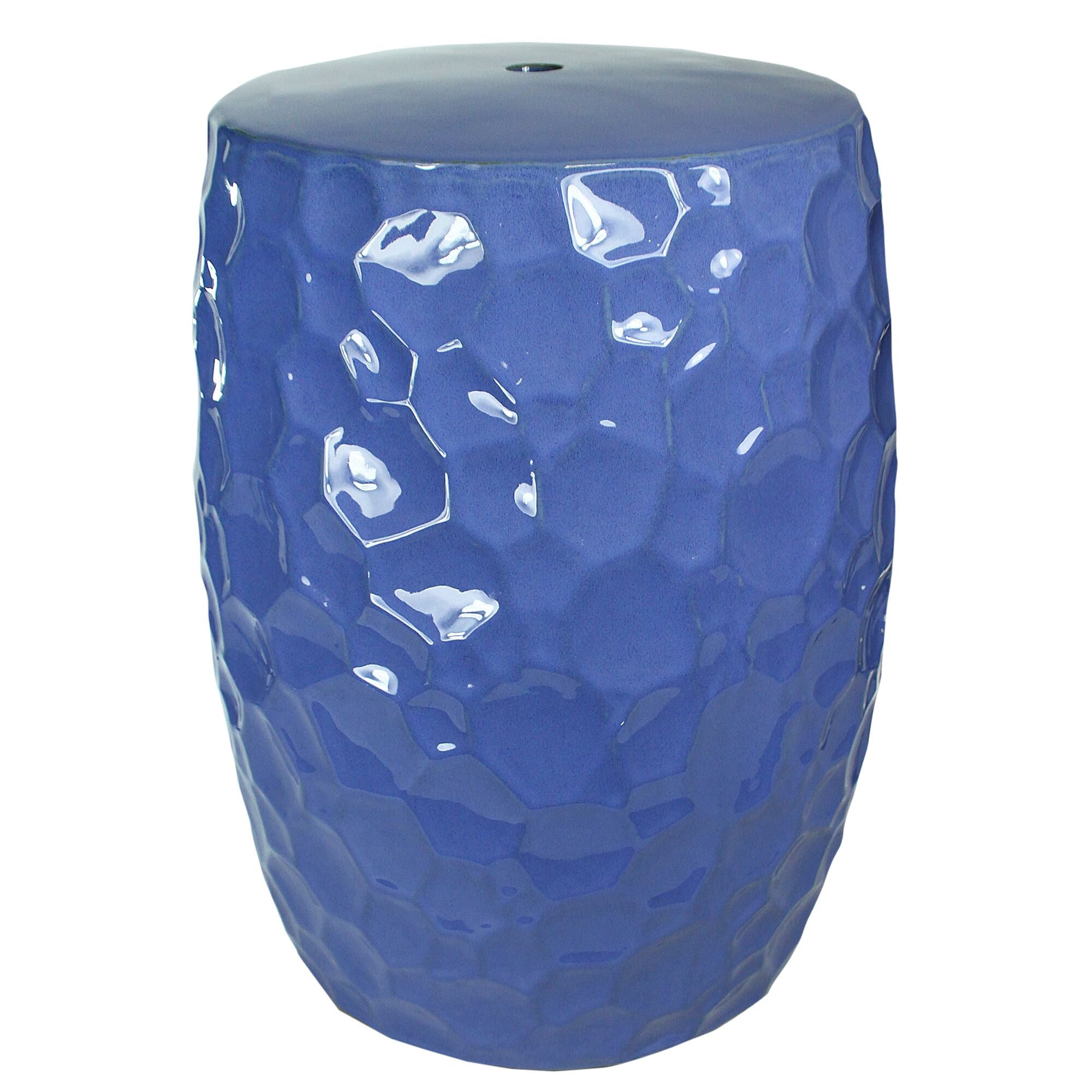 Decorative Ceramic Garden Stool with Honeycomb Designs, Blue