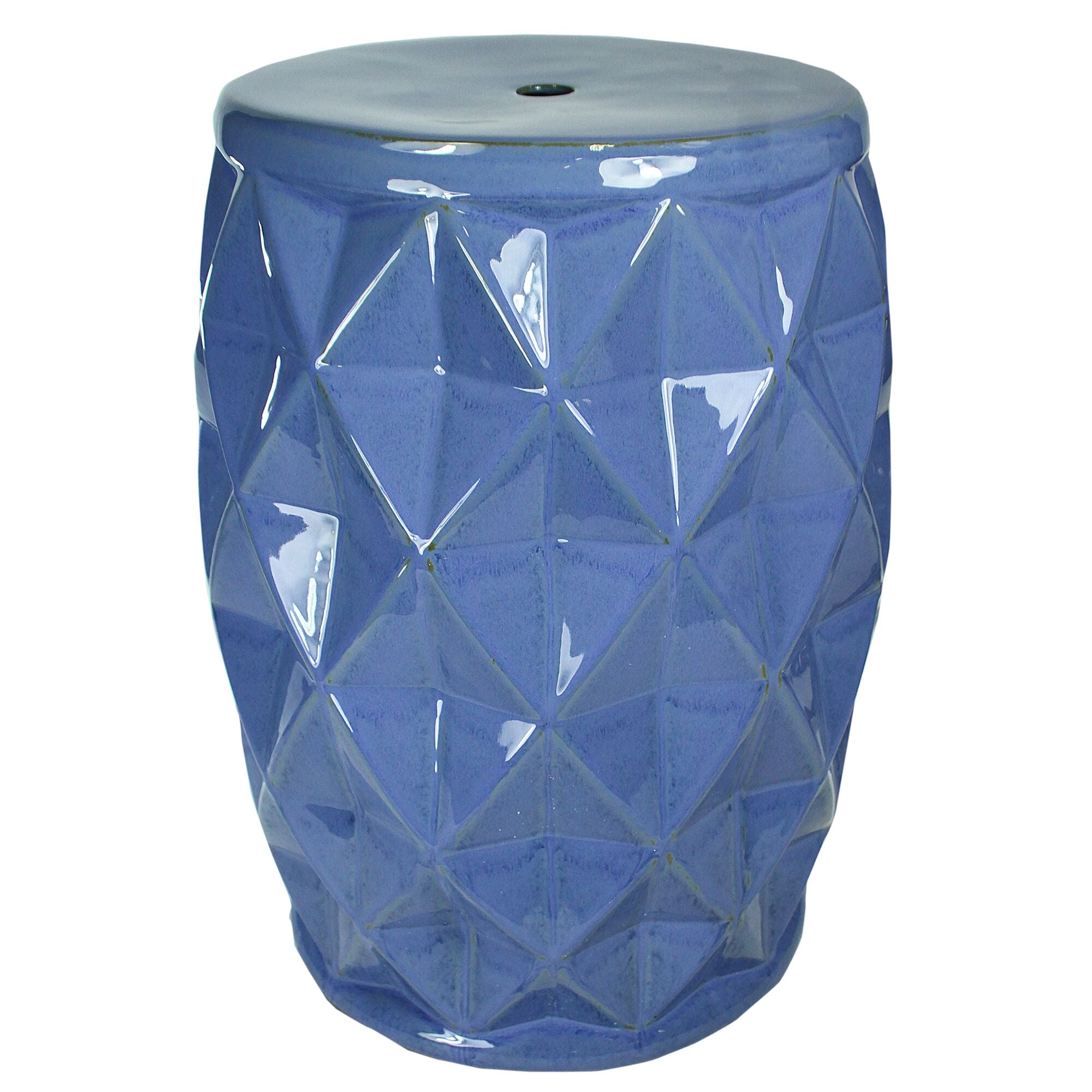 Decorative Ceramic Garden Stool with Faceted Designs, Blue