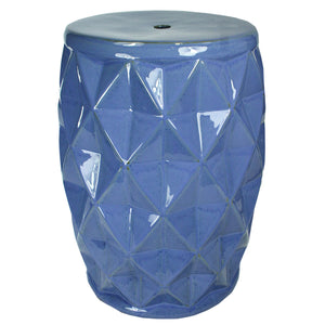 Decorative Ceramic Garden Stool with Faceted Designs, Blue