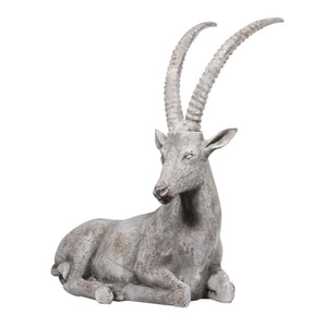 Polyresin Resting Antelope Sculpture with Distressed Details, Gray