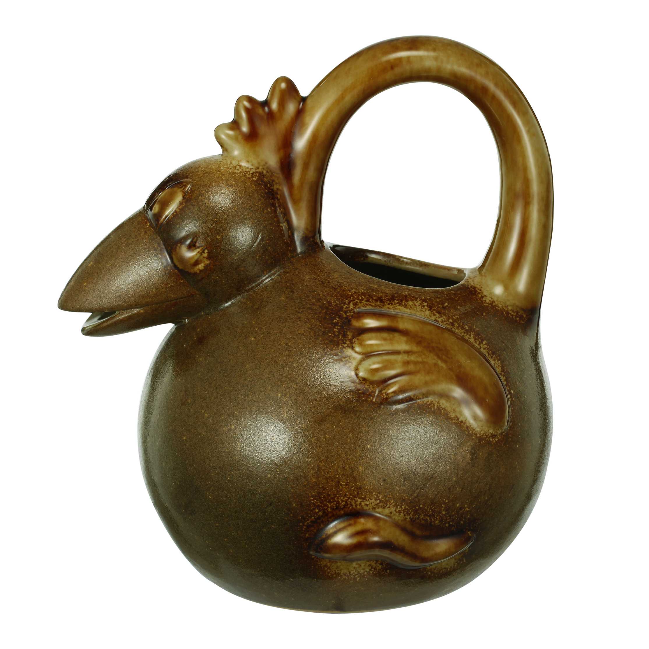 Ceramic Duck Pitcher with Beak Spout and Handle, Brown