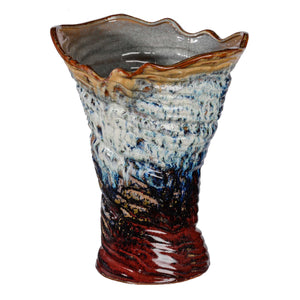 Ceramic Vase with Twisted Body and Irregular Opening, Multicolor