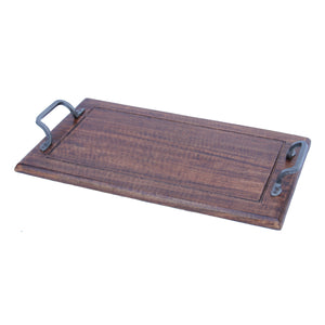 Rectangular Wooden Serving Tray with Handles, Brown