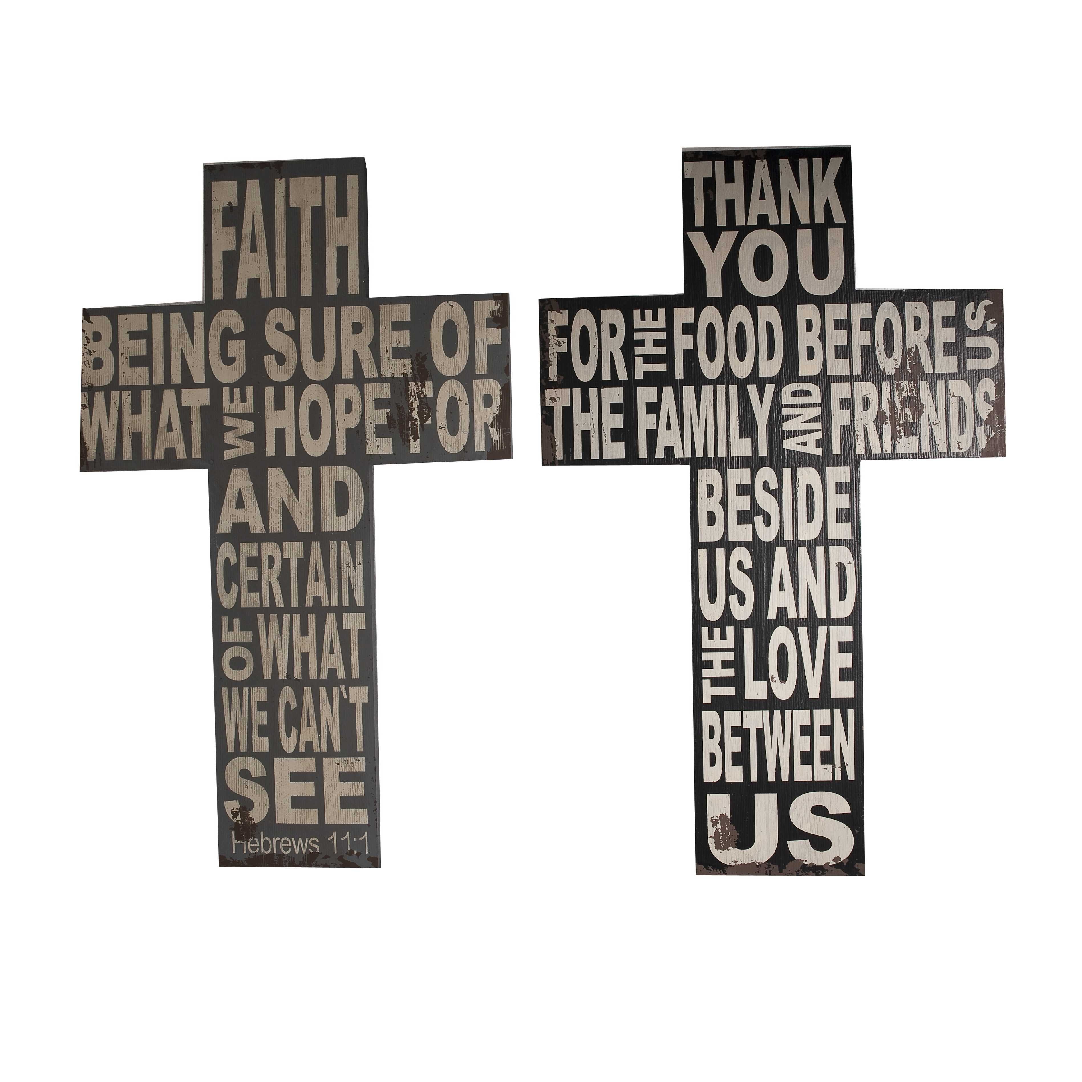 Wood Faith Cross Wall Decor with Typography, Black and White, Set of 2