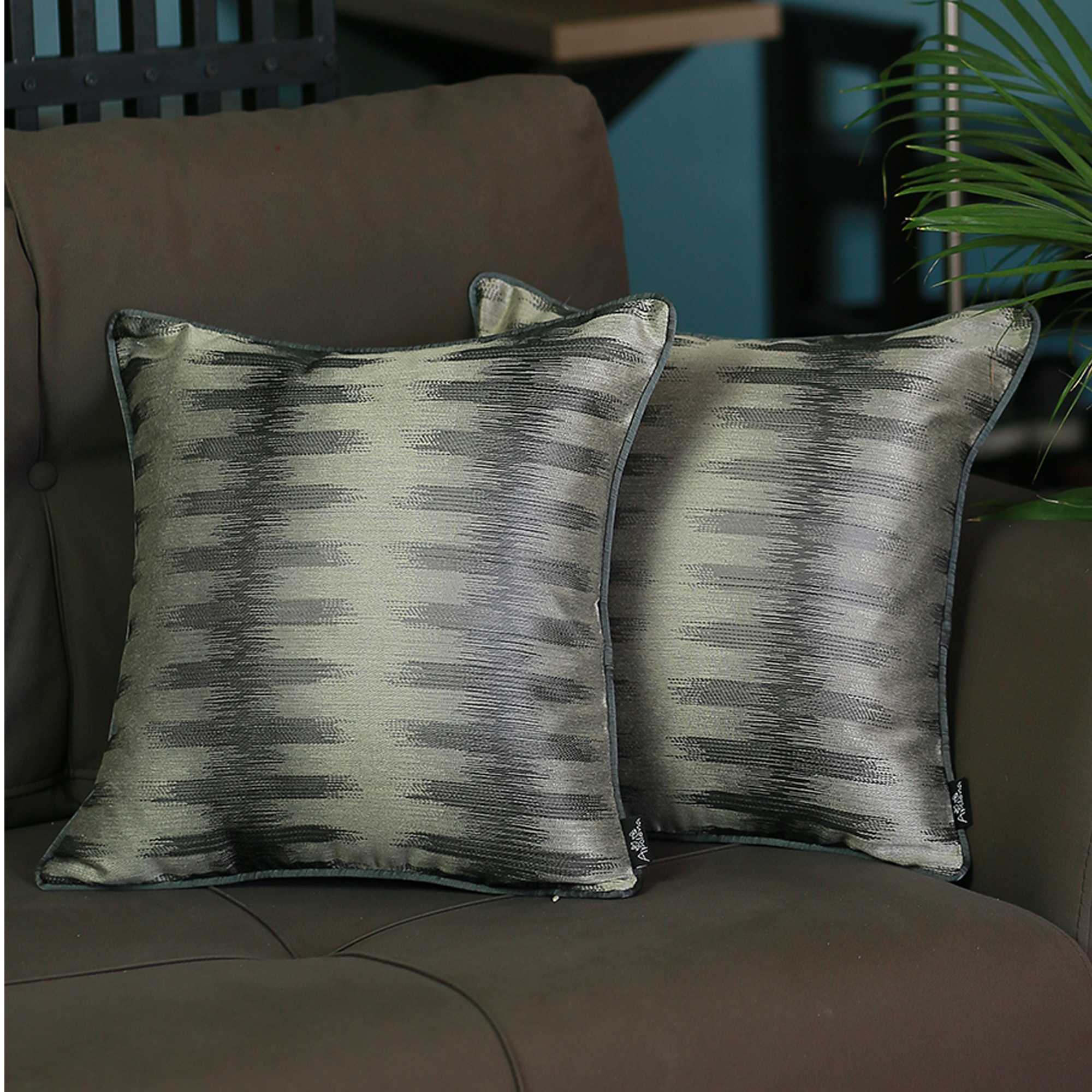 17"x 17" Black Gray Jacquard Decorative Throw Pillow Cover Set Of 2 Pcs Square