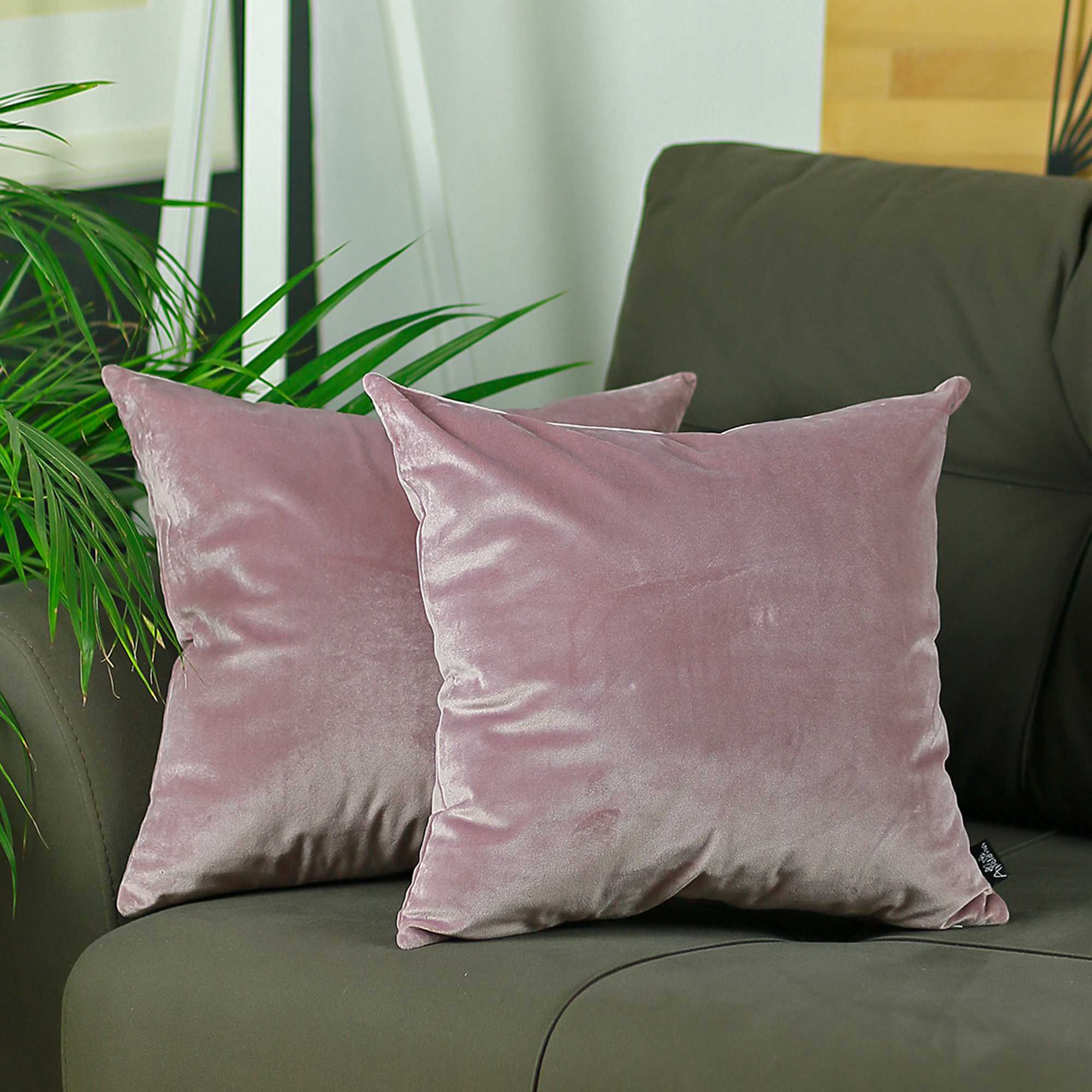 18"x 18"Pink Green Velvet Blush Decorative Throw Pillow Cover 2 Pcs in set