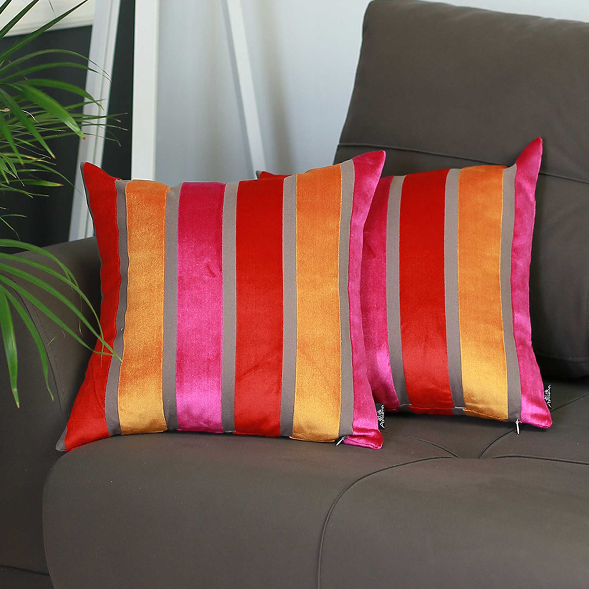 17"x17"Mixed Color Velvet Luxurious Throw Decorative Pillow Case Set of 2 pcs Square