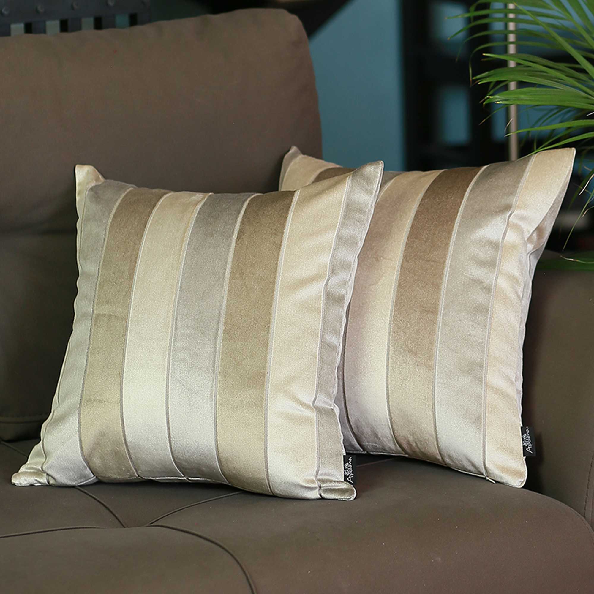 17"x17"Brown Velvet Luxurious Throw Decorative Pillow Case Set of 2 pcs Square