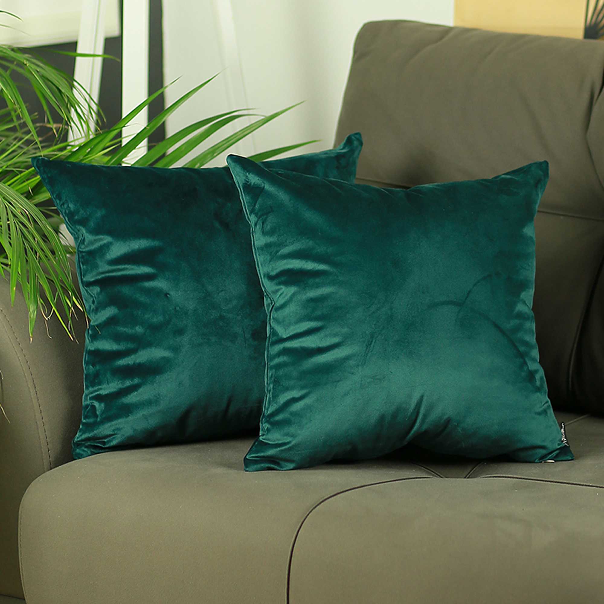 18"x 18"Green Velvet Dark Emerald Decorative Throw Pillow Cover 2 Pcs in set