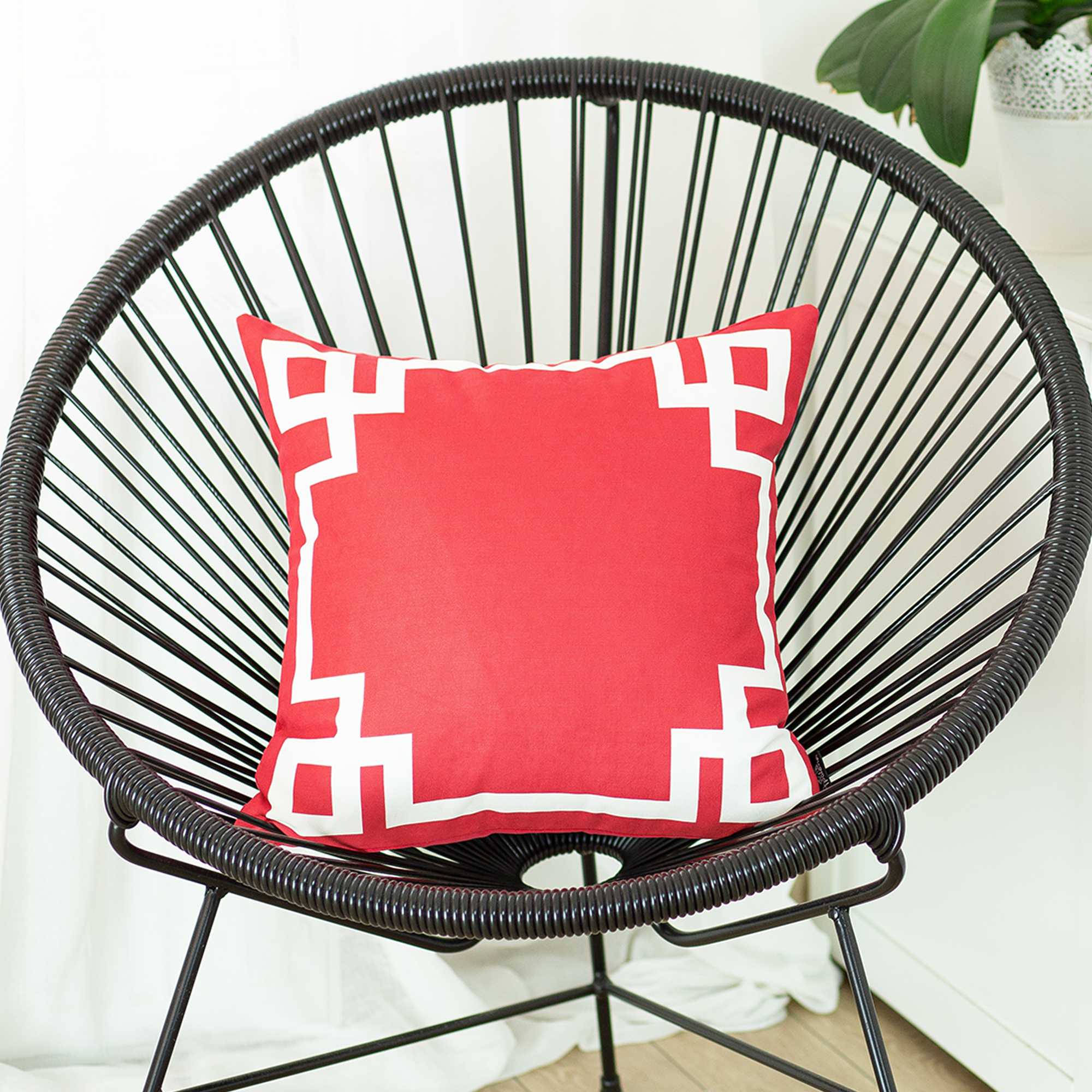 18"x18"Red and White Geometric Decorative Throw Pillow Cover