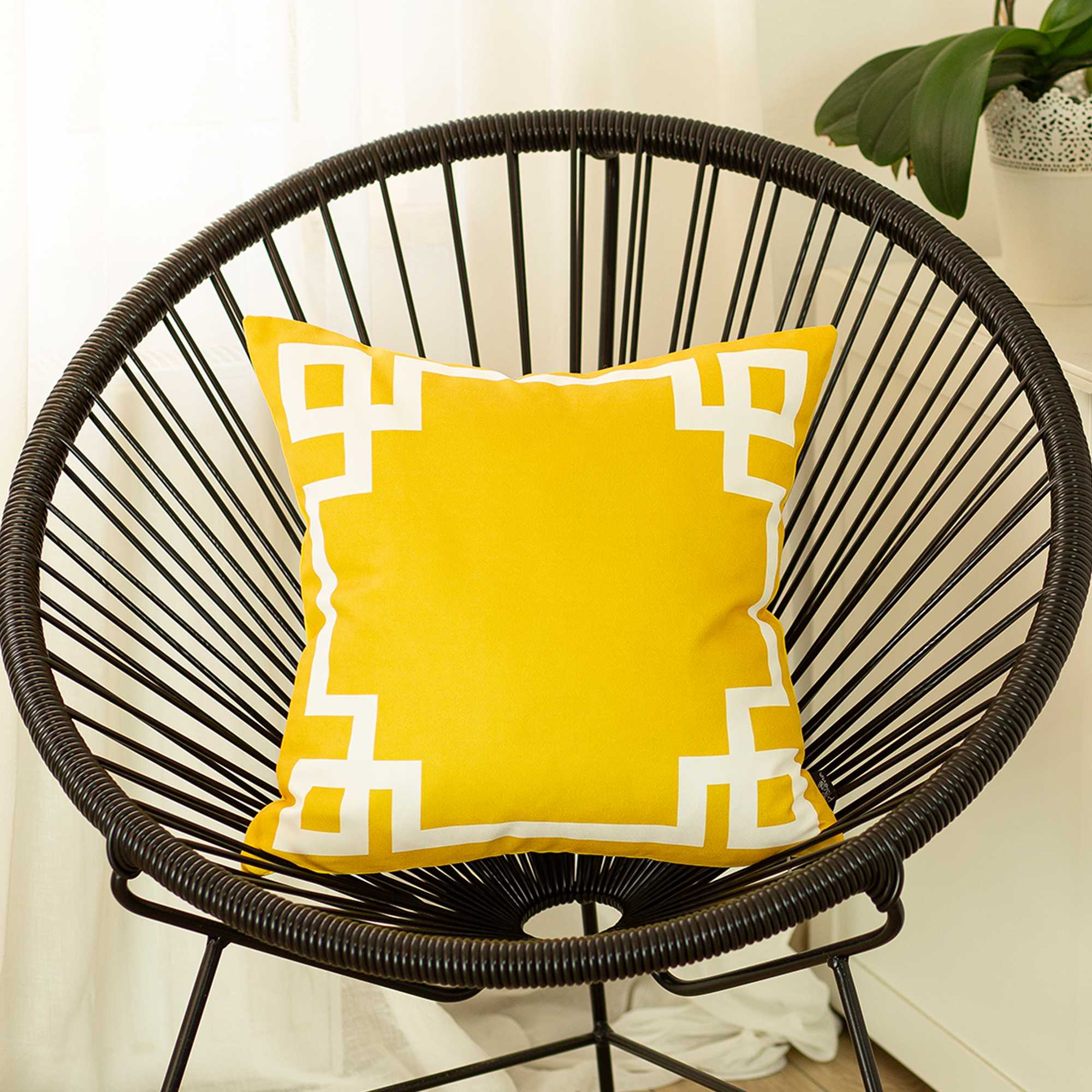 18"x18" Yellow and White Geometric Decorative Throw Pillow Cover