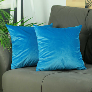 18"x 18" Blue Velvet Petrol Decorative Throw Pillow Cover (2 Pcs in set)