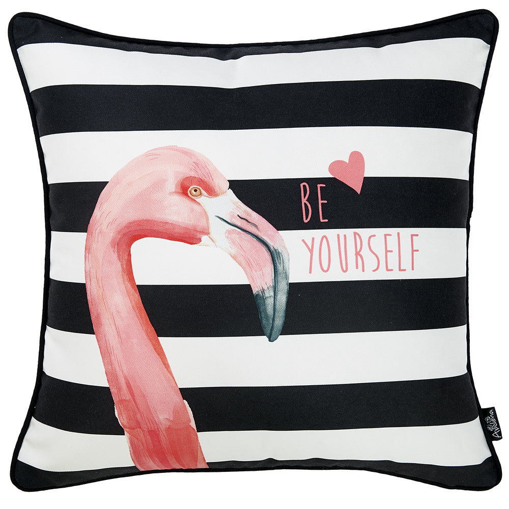 18"x 18" Tropical Flamingo Stripe Decorative Throw Pillow Cover