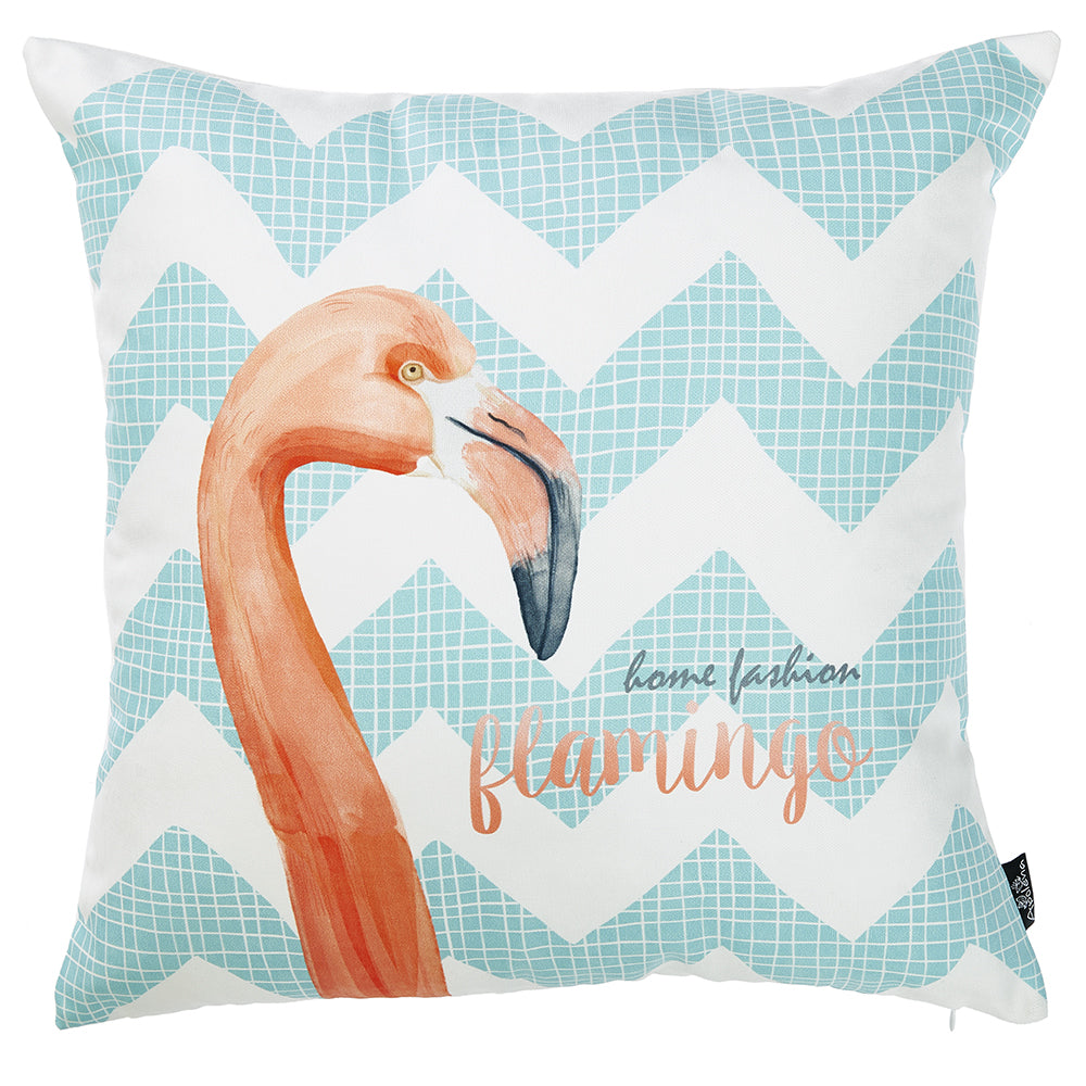 18"x 18" Blue Tropical Flamingo Decorative Throw Pillow Cover