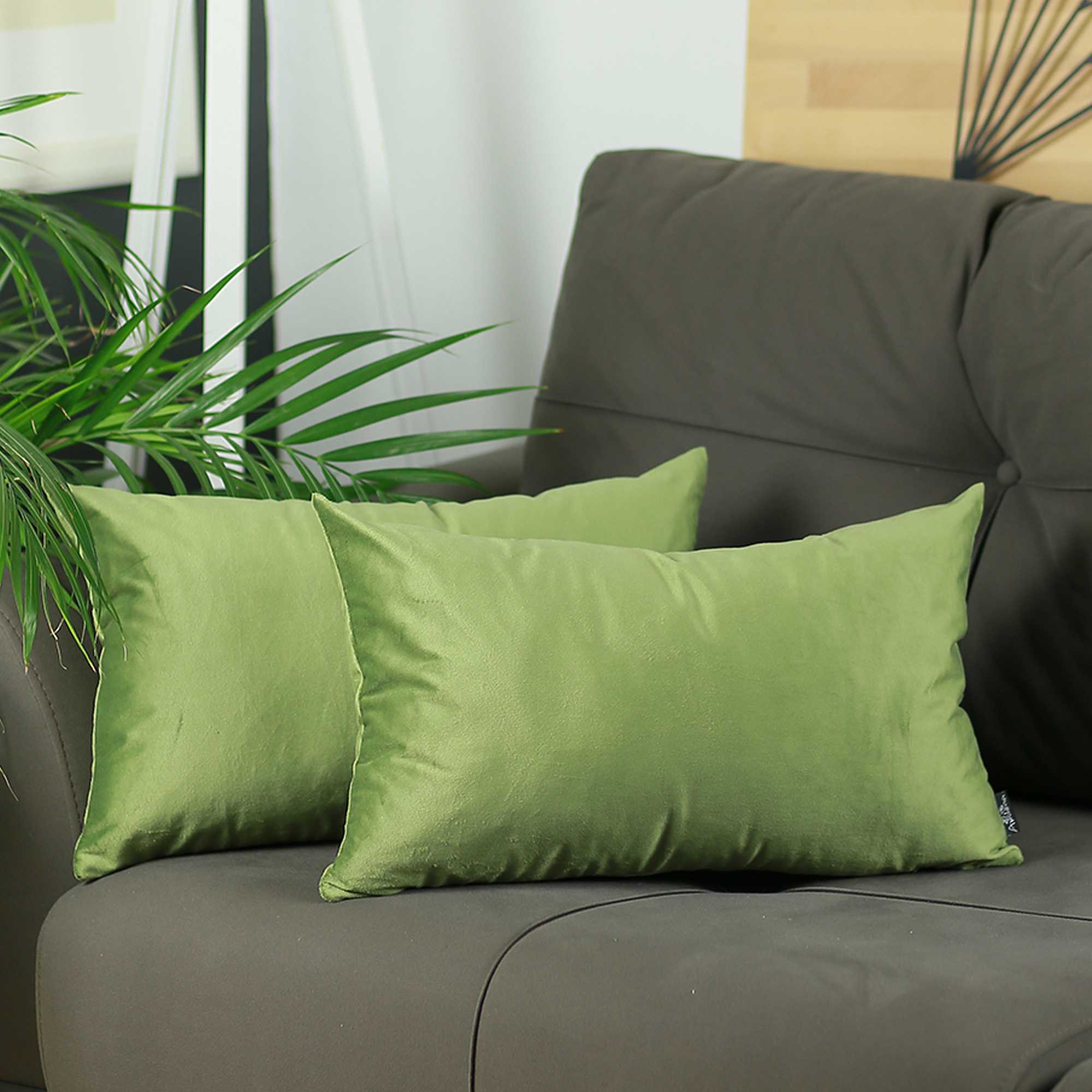 21"x14" Green Velvet Pickle Decorative Throw Pillow Cover (2 Pcs in set)